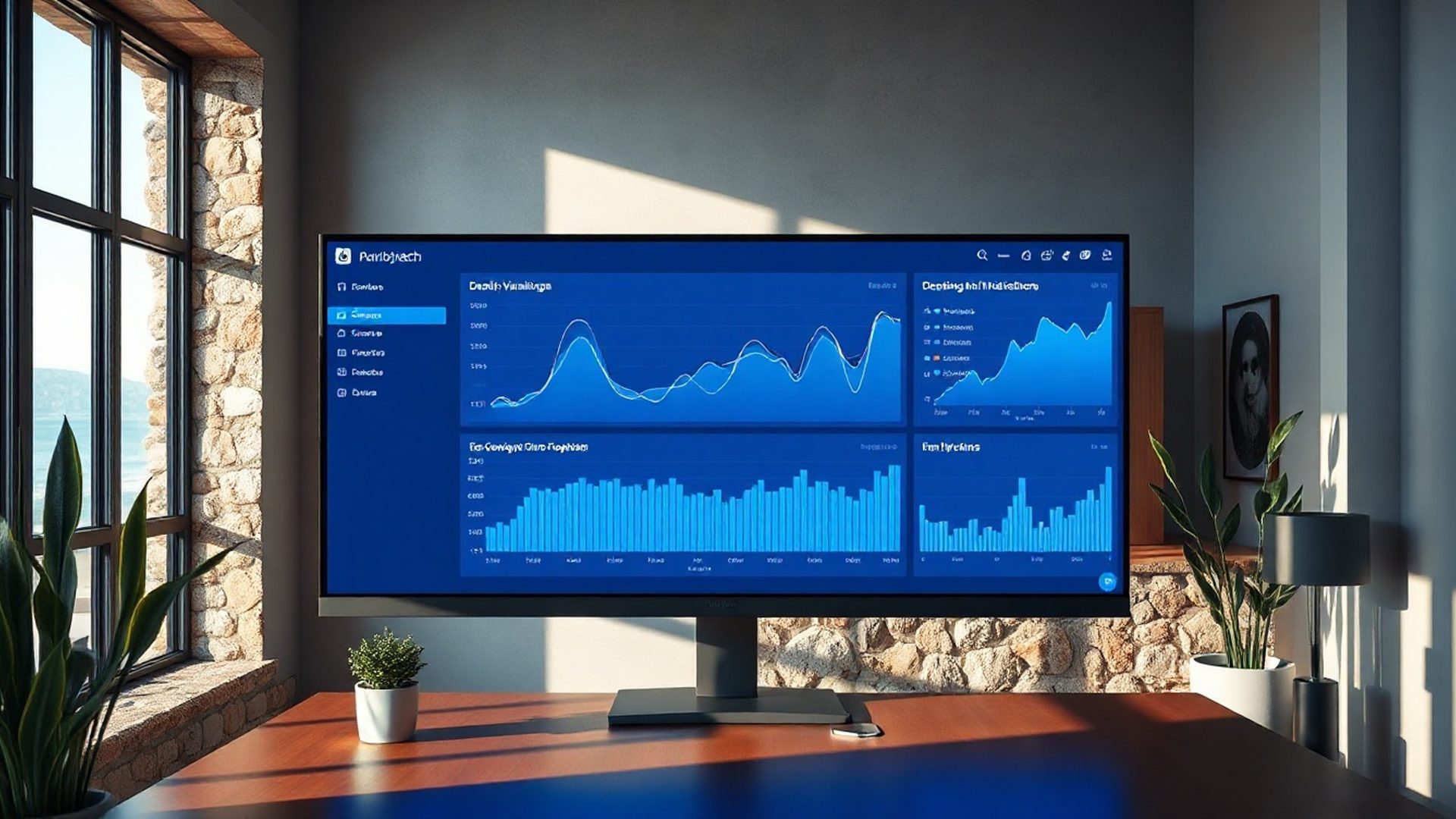 Interaktivni dashboard u indigo-tech vizualnom stilu